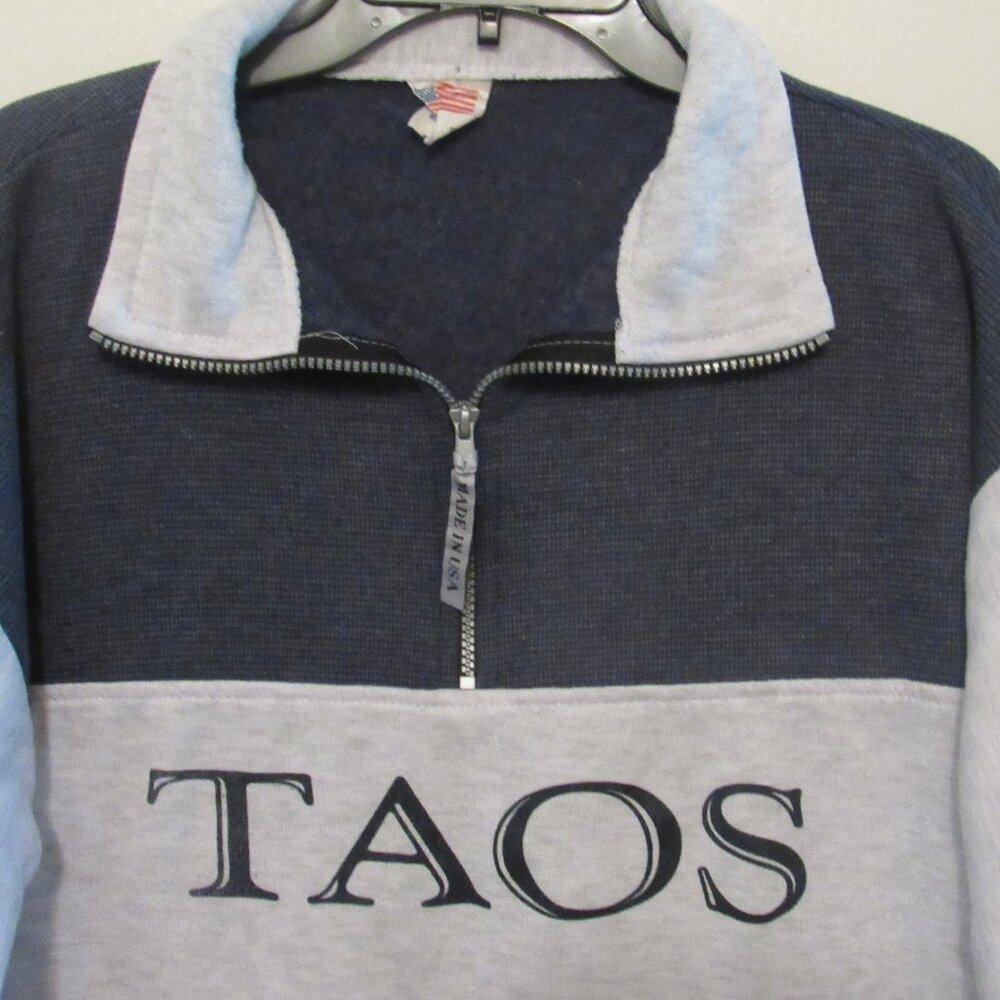 Vintage Taos 1/4 Zip Sweater Men's Large White/Gray Colorblock Made In USA